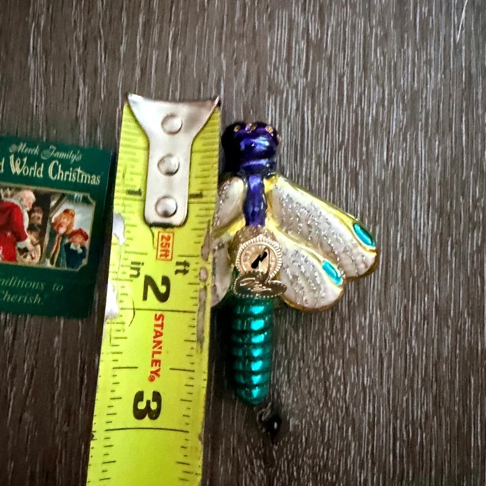 Old World Christmas Dragonfly Glass Ornament Blue Green Glitter Merck Family Tag